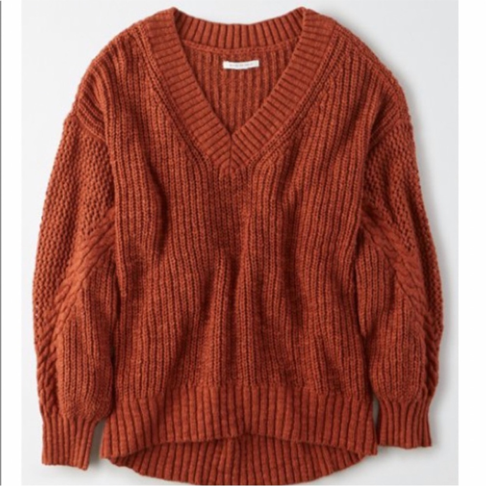 American Eagle oversize chunky knit sweater in terracotta brown rust